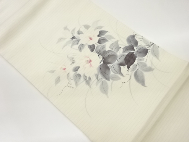 作家物　絽塩瀬手描き花葉模様名古屋帯